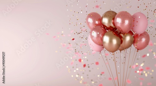 Pink And White Balloons With Gold Confetti