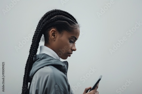 Woman Using Smartphone in Outdoor Setting