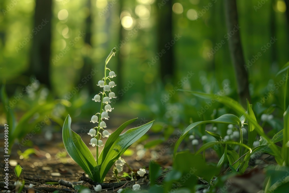 Lily of the valley in the forest, generative ai Lily of the valley in the forest, generative ai