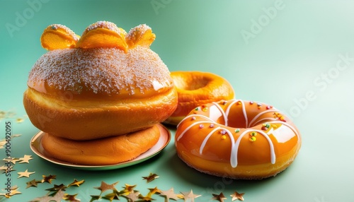 glazed orange dutch desserts tompouce and donuts for event kings day national holiday koningsdag on 27 april in the netherlands holland culture concept with copy space photo