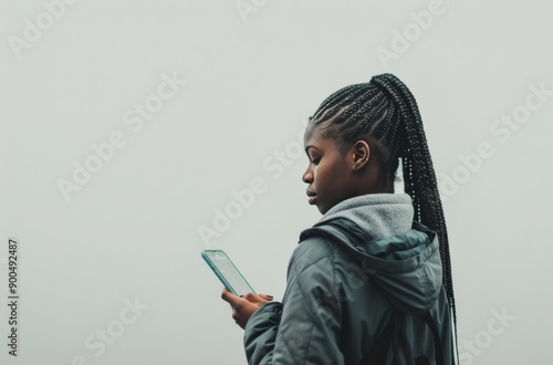 Woman Using Smartphone in Outdoor Setting