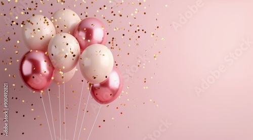 Pink And White Balloons With Gold Confetti