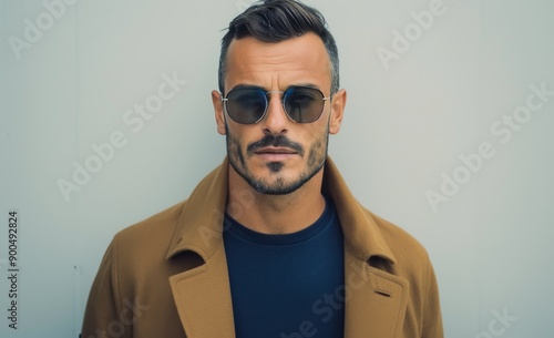 Man Wearing Sunglasses and Brown Coat