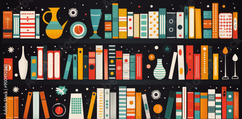Colorful Bookshelf Illustration
