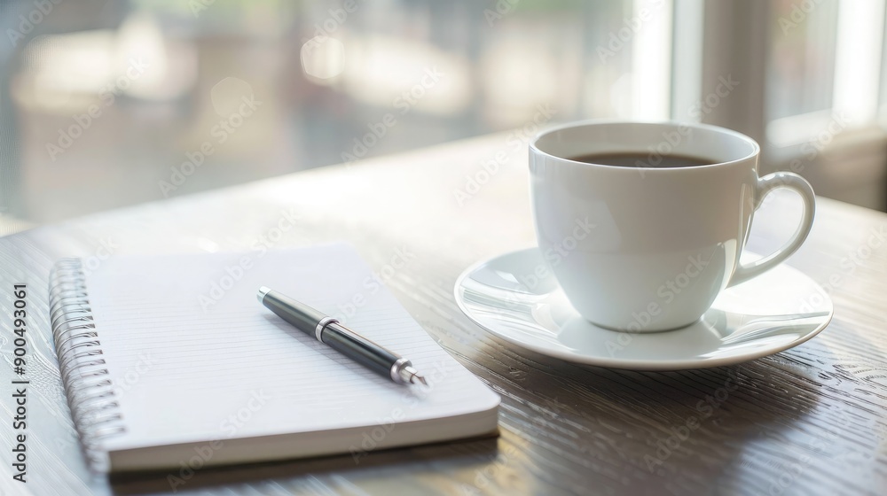 A clean desk with a smartphone, notebook, and coffee cup, providing ample room for text. A clean desk with a smartphone, notebook, and coffee cup, providing ample room for text.
