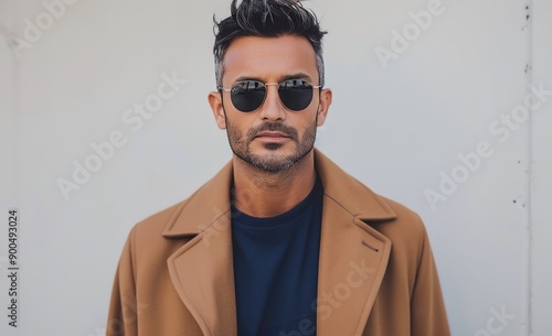 Man Wearing Sunglasses and Brown Coat