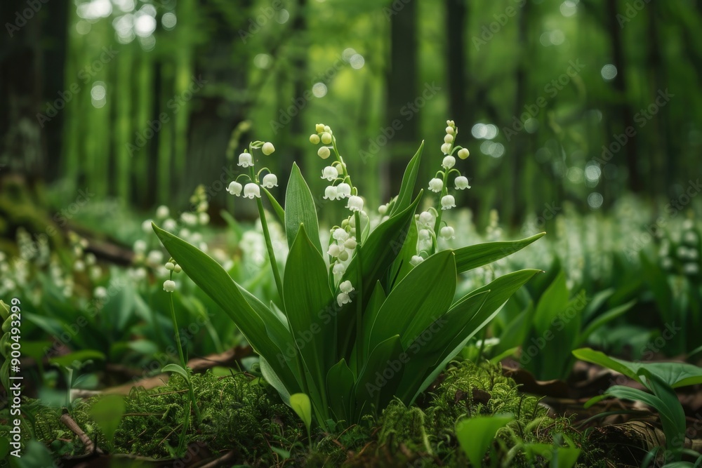 Fototapeta premium Lily of the valley in the forest, generative ai