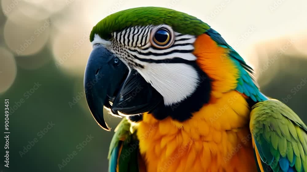 A vibrant parrot with a colorful beak and bright feathers, looking directly at the camera. A vibrant parrot with a colorful beak and bright feathers, looking directly at the camera.