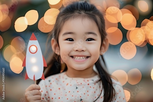 Girl Holding Toy Rocket in Park