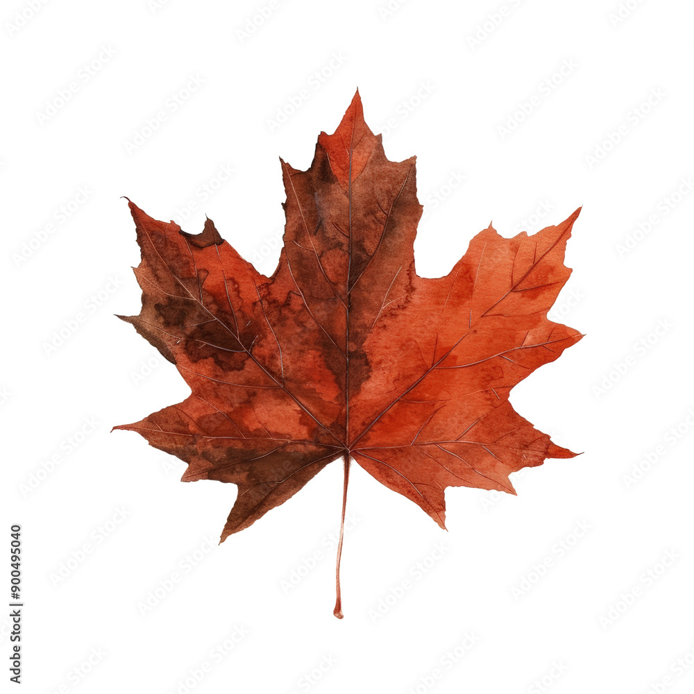 Obraz premium A beautifully detailed watercolor illustration of a vibrant red maple leaf, perfect for autumn-themed designs and decorations.