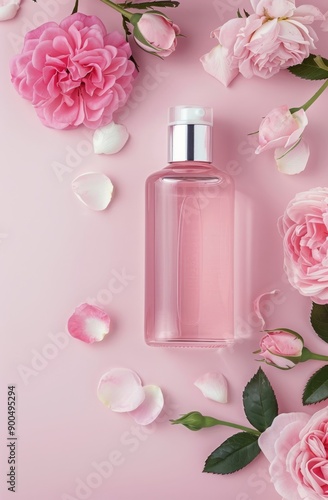 Rose Scented Body Wash on Pink Background
