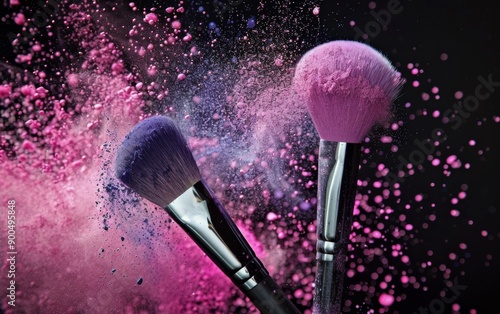 Purple Makeup Powder and Brushes