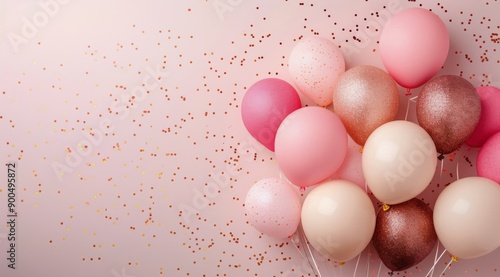 Pink and Rose Gold Balloons on Pink Background