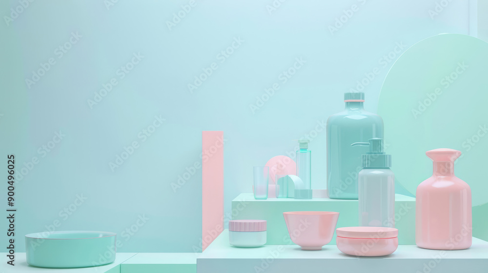 Pastel Minimalist Bottles and Bowls in Soft Light create a serene and stylish atmosphere Pastel Minimalist Bottles and Bowls in Soft Light create a serene and stylish atmosphere