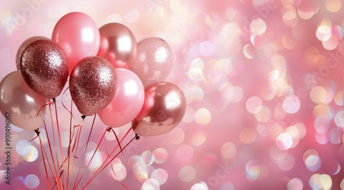Pink and Rose Gold Balloons on Pink Background