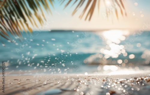 Palm Leaf Over Tropical Beach