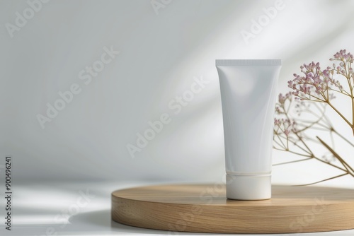 White Lotion Tube on Wooden Board