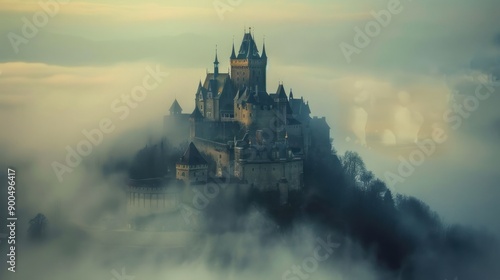 Kingdom Castle old world fantasy fairyland on top of mountain above clouds