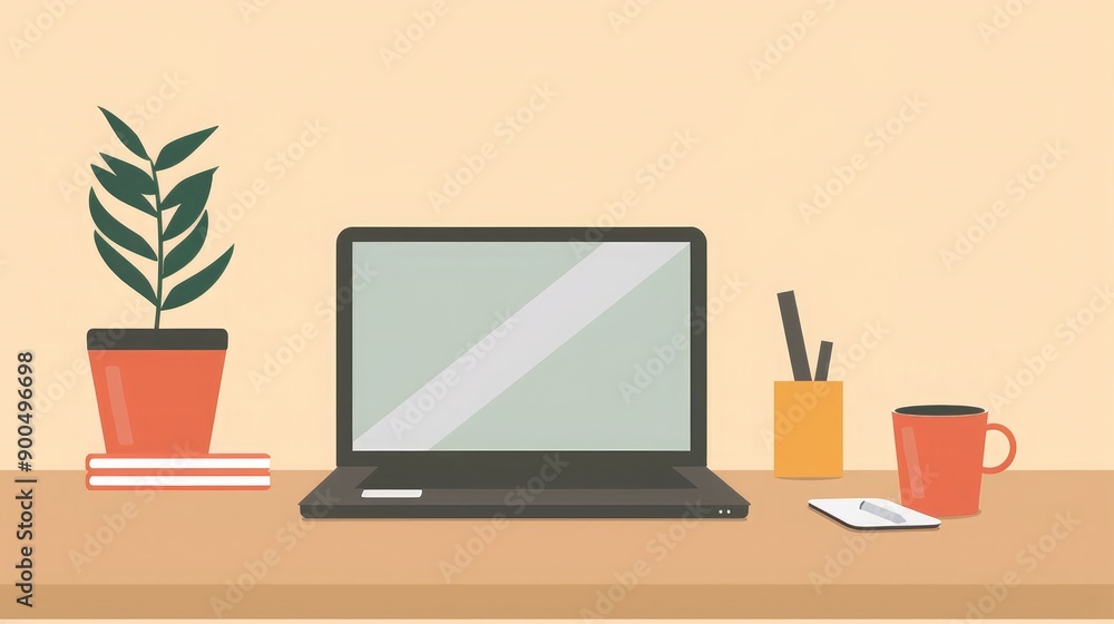laptop, coffee cup, and plant, offering plenty of room for text. laptop, coffee cup, and plant, offering plenty of room for text.