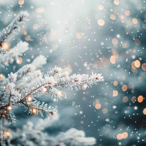 Snowy Pine Branch With Lights