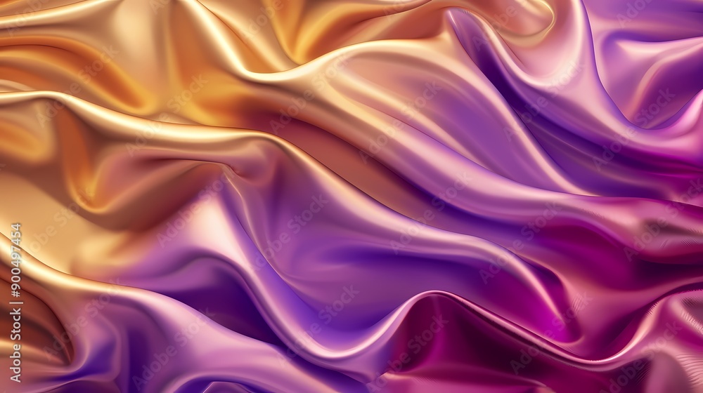 Fototapeta premium Abstract 3D Wave with Bright Gold and Purple Gradient Fabric