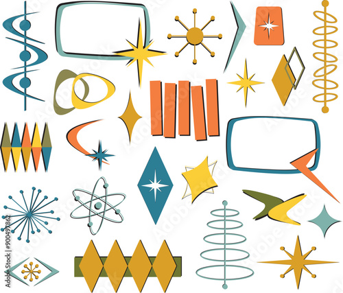 Set of atomic age space isolated vector elements 