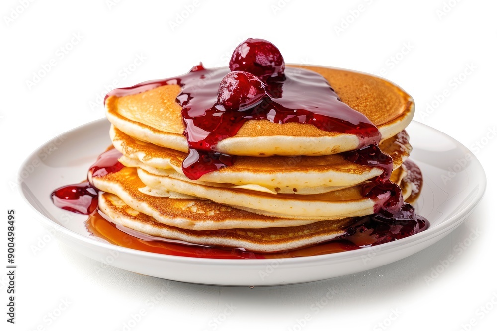 pancakes with cherry jam on a white background, generative ai pancakes with cherry jam on a white background, generative ai