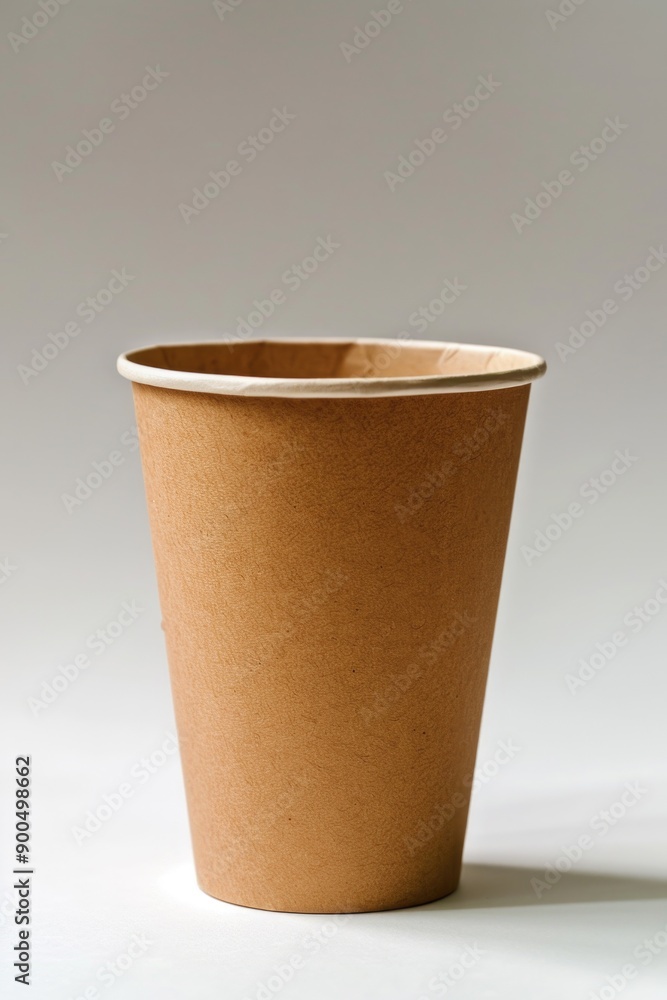 A brown paper cup sits on top of a table, empty and waiting for use A brown paper cup sits on top of a table, empty and waiting for use