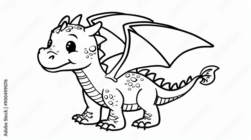 Cartoon illustration of a cute dragon with wings Cartoon illustration of a cute dragon with wings