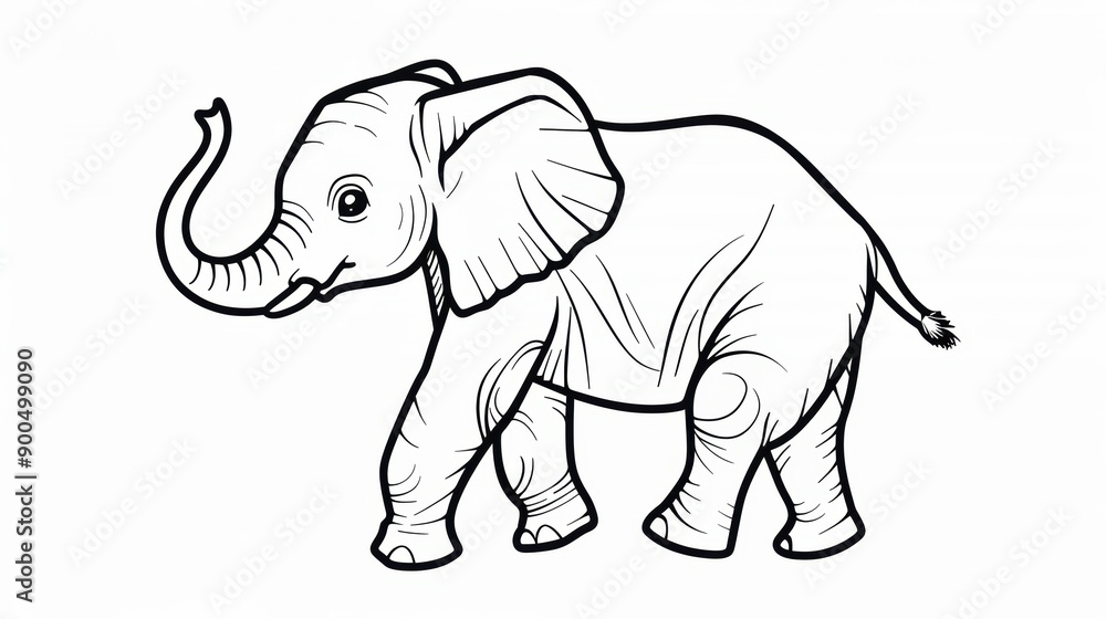 Fototapeta premium Line Drawing of a Baby Elephant