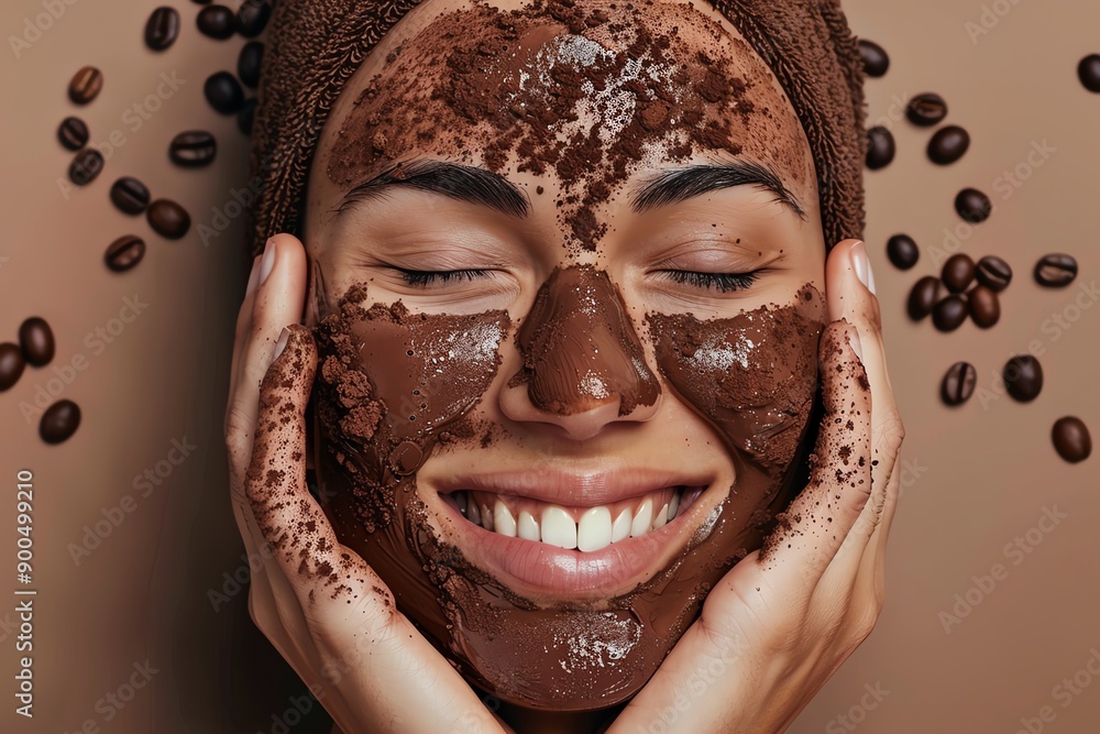 Person using coffee extracts in skincare products. Person using coffee extracts in skincare products.