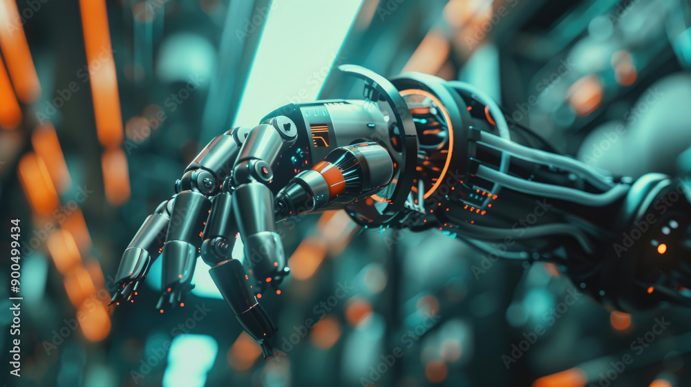 An advanced robotic arm operating in a hightech setting with cuttingedge technology development An advanced robotic arm operating in a hightech setting with cuttingedge technology development