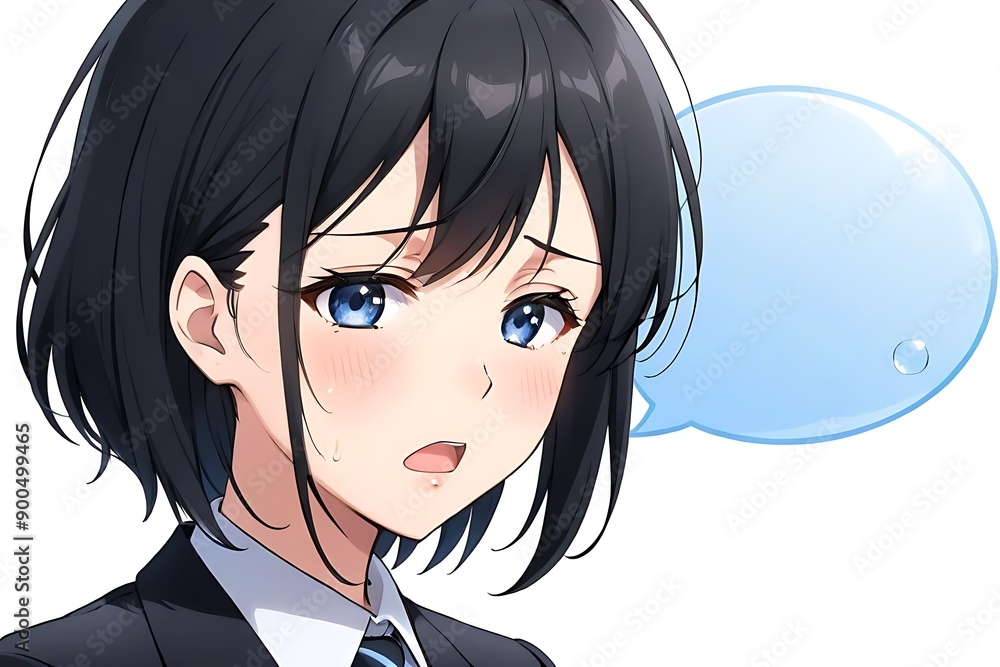 Anime Businesswoman crying with tears and sweating on face, Blank Speech Bubble for Creative Dialogues Anime Businesswoman crying with tears and sweating on face, Blank Speech Bubble for Creative Dialogues