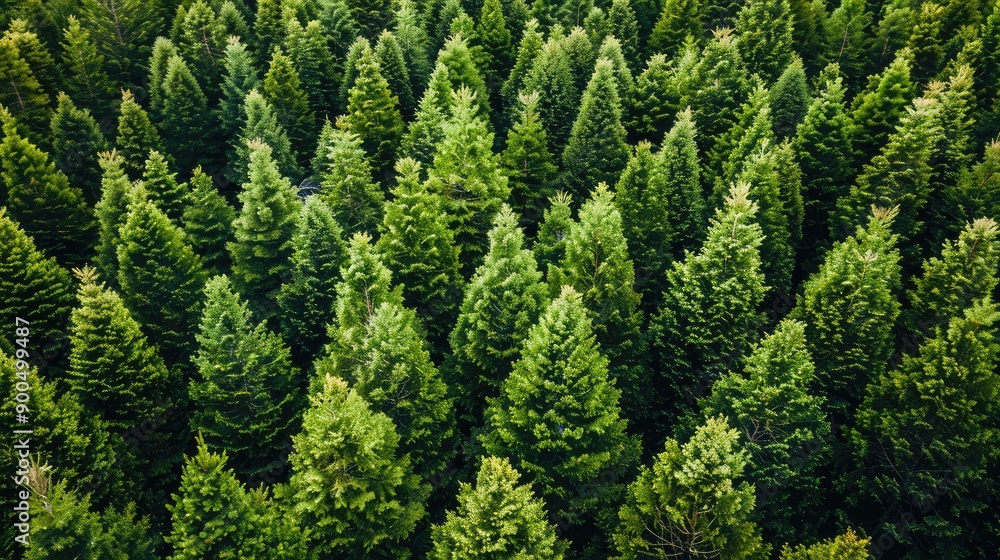 Evergreen trees stand tall and green, creating a dense and lush background with plenty of open space for copy. Evergreen trees stand tall and green, creating a dense and lush background with plenty of open space for copy.