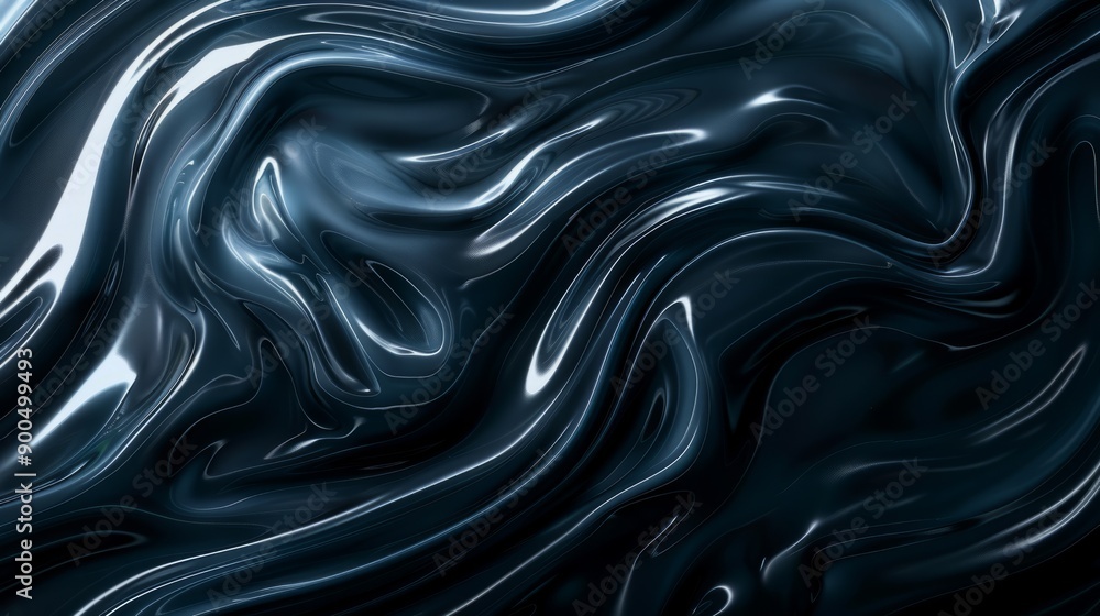 Obraz premium Modern liquid texture with dark blue waves. Imitation of sea water at night.
