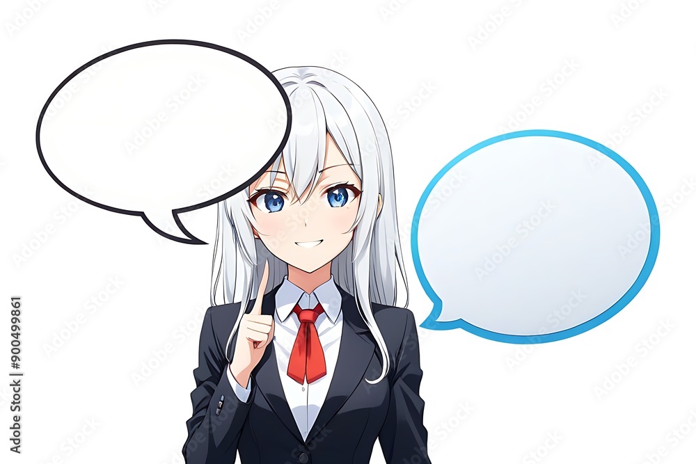 Anime Businesswoman with mischievous smile expression and Blank Speech Bubble for Creative Dialogues Anime Businesswoman with mischievous smile expression and Blank Speech Bubble for Creative Dialogues