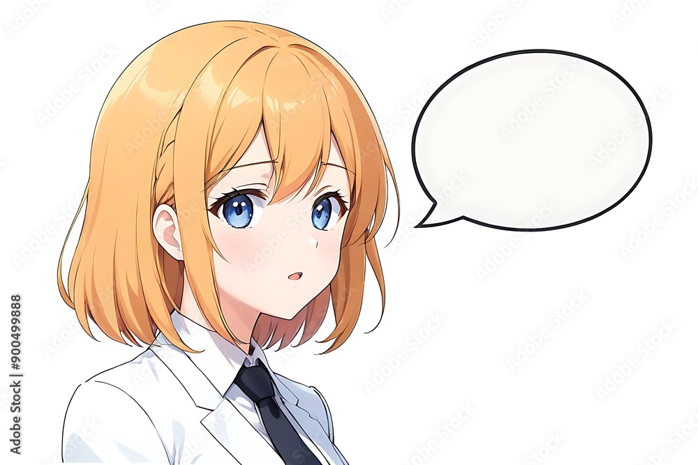 Anime Businesswoman with sad face and Blank Speech Bubble for Creative Dialogues Anime Businesswoman with sad face and Blank Speech Bubble for Creative Dialogues