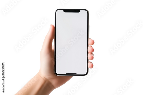 Hand Holding a Smartphone PNG isolated on white and transparent background - Mobile Texting and Handheld Scrolling Grip Communication and social media Concept