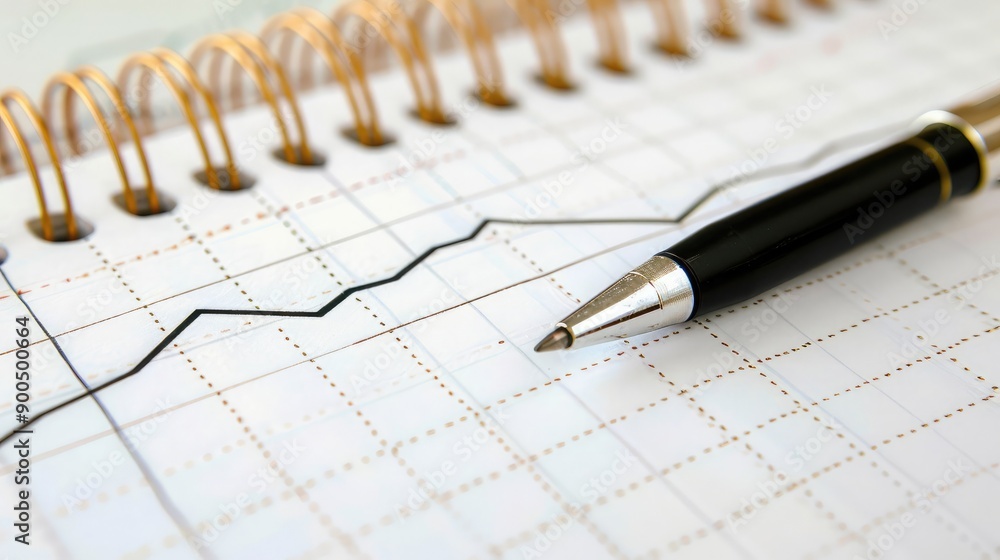 blank notebook with a pen and financial charts, leaving ample room for text. blank notebook with a pen and financial charts, leaving ample room for text.