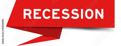 Red color speech banner with word recession on white background © bankrx