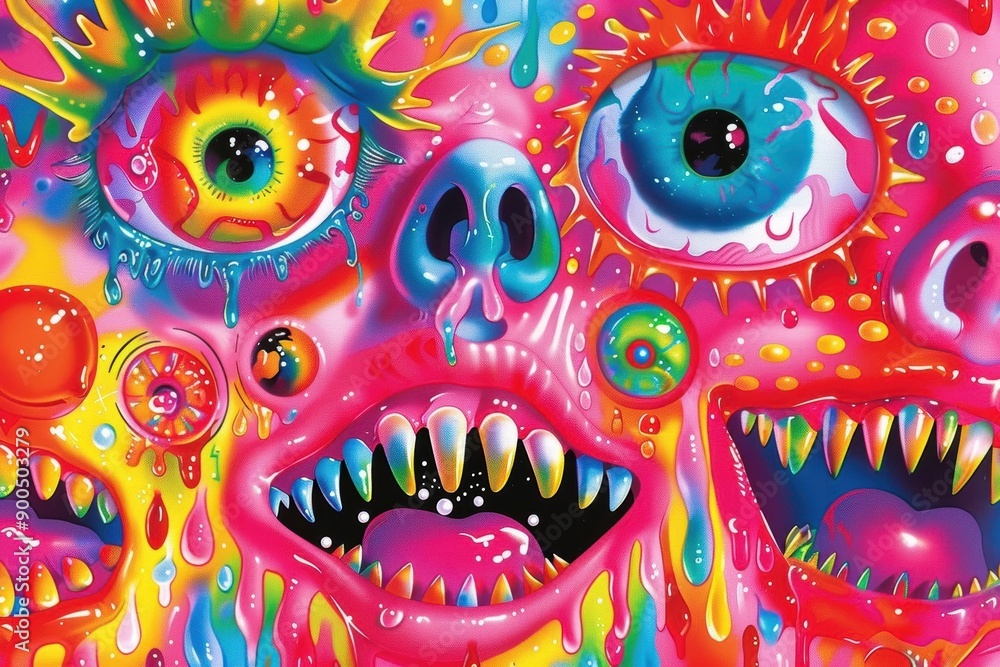 Colorful Abstract Faces with Dripping Paint and Vibrant Details Colorful Abstract Faces with Dripping Paint and Vibrant Details