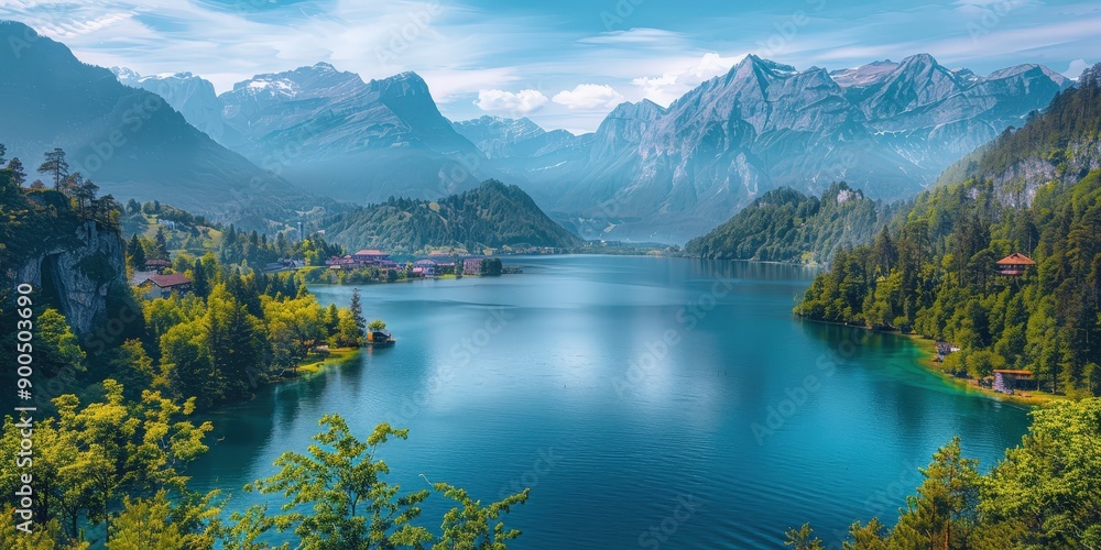 Obraz premium Stunning Landscape of Alpine Lake with Majestic Mountains