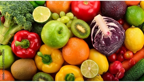 vertical background from fresh healthy vegetables and fruits