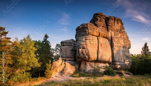 a huge free standing and denuded rock outcrop in the prz dki nature reserve podkarpackie voivodeship poland photo