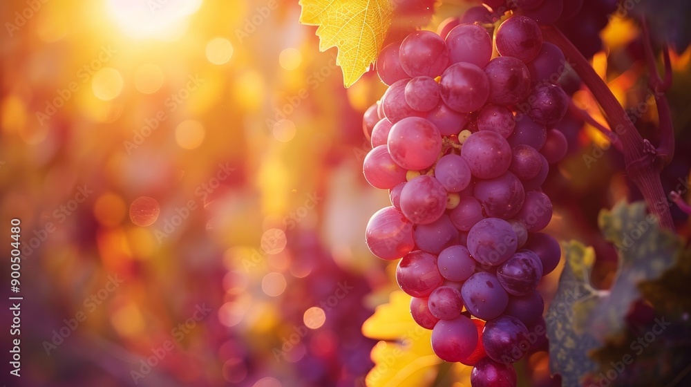 Sunset Over Vineyard with Ripe Grapes Sunset Over Vineyard with Ripe Grapes