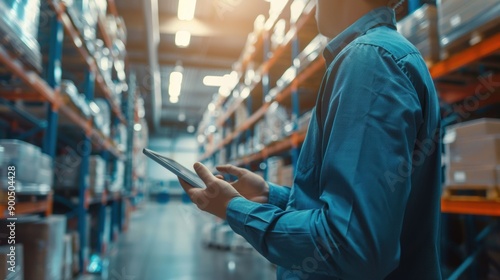 Worker Using a Tablet in a Warehouse