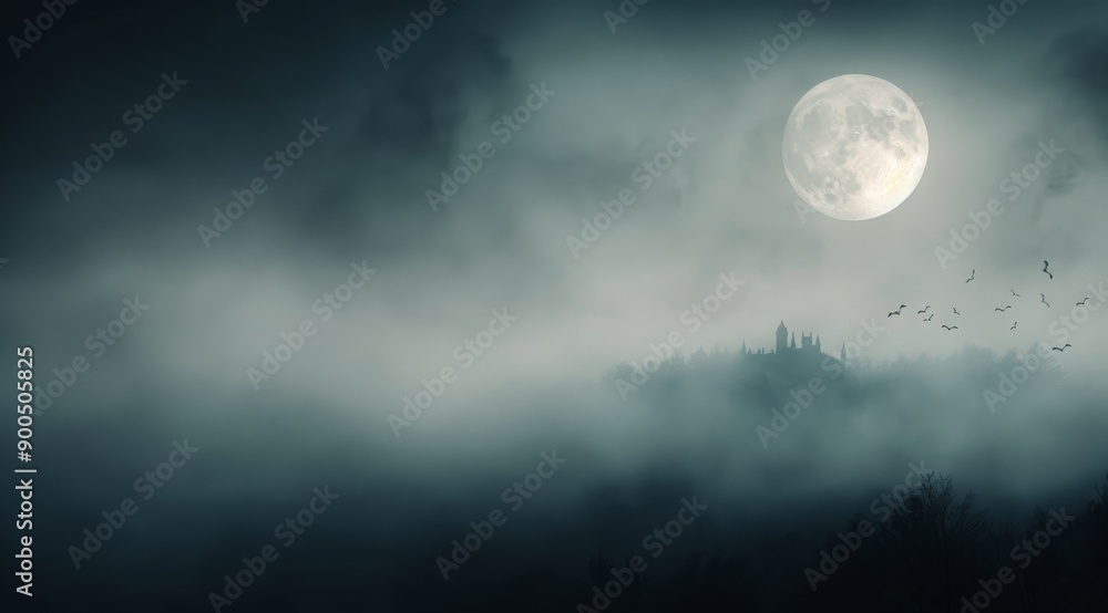 Foggy Night With Full Moon and Bats Foggy Night With Full Moon and Bats