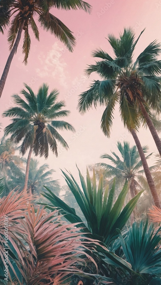 Soothing pastel watercolor - tropical plants and palm trees, elegant background wallpaper, high contrast Soothing pastel watercolor - tropical plants and palm trees, elegant background wallpaper, high contrast