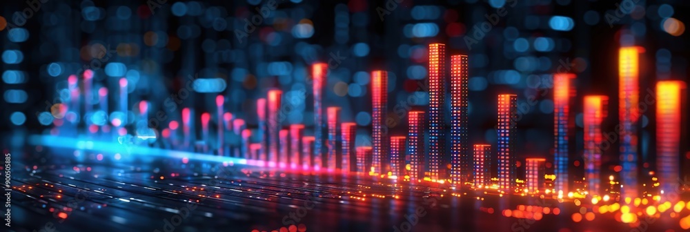 Abstract 3D Cityscape with Glowing Towers and Bokeh Lights Abstract 3D Cityscape with Glowing Towers and Bokeh Lights