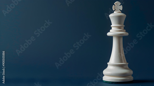 Single white chess piece contrasting against a dark navy blue background, stylized and elegant design. photo